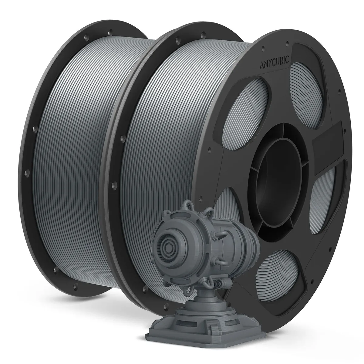 Two 1kg spools of matte grey 1.75mm PLA+ filament on reusable plastic reels