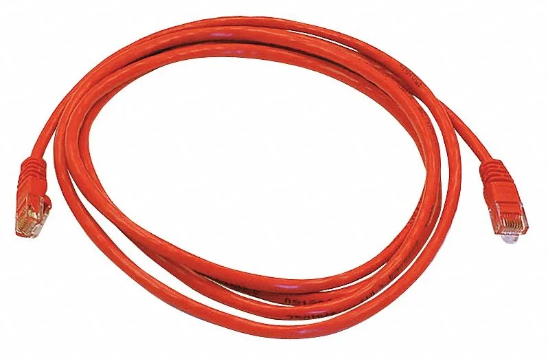 Red Cat5e Ethernet patch cable with RJ45 connectors, 7ft length
