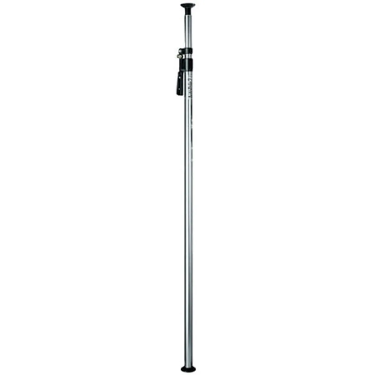 Silver metal telescopic pole with rubber ends, extends from floor to ceiling