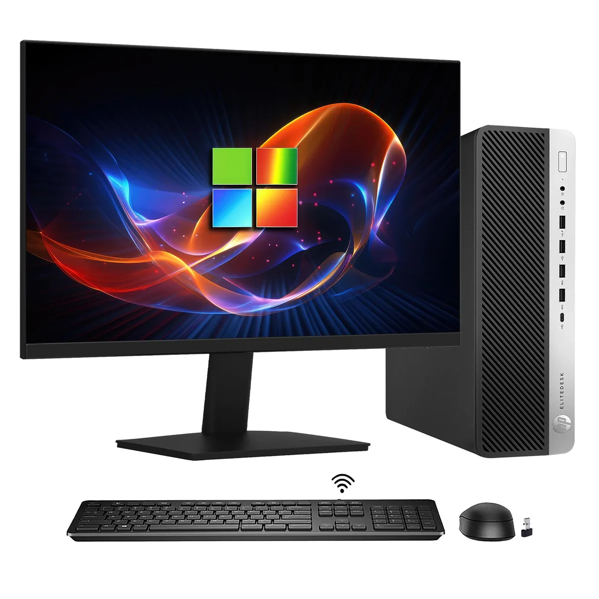 HP HP EliteDesk 800 G4 SFF desktop PC i5-8500 32GB DDR4 1TB NVMe 24" monitor — product photo