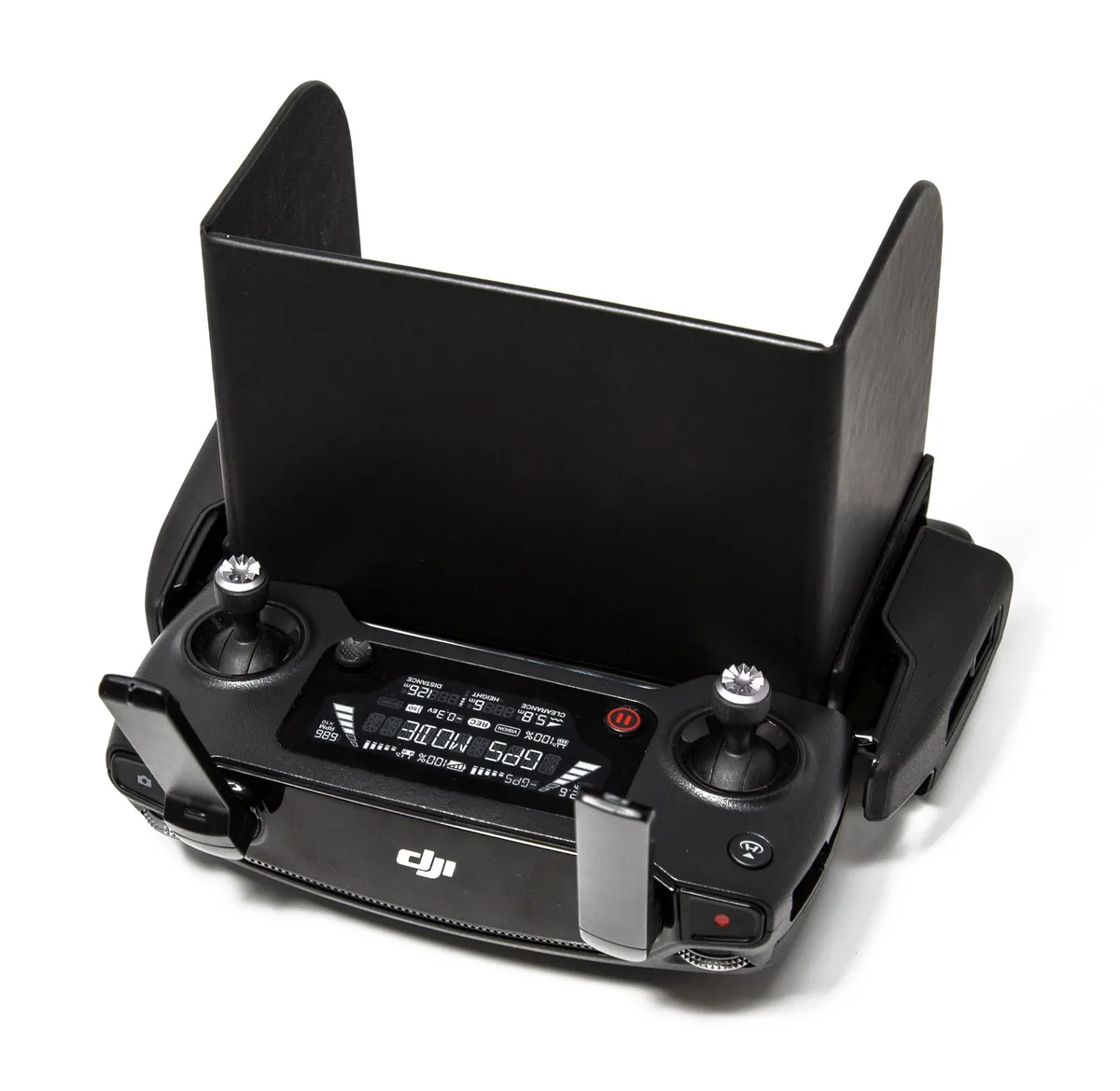 Black tri-fold sun hood with matte finish, open to shield a six-inch screen