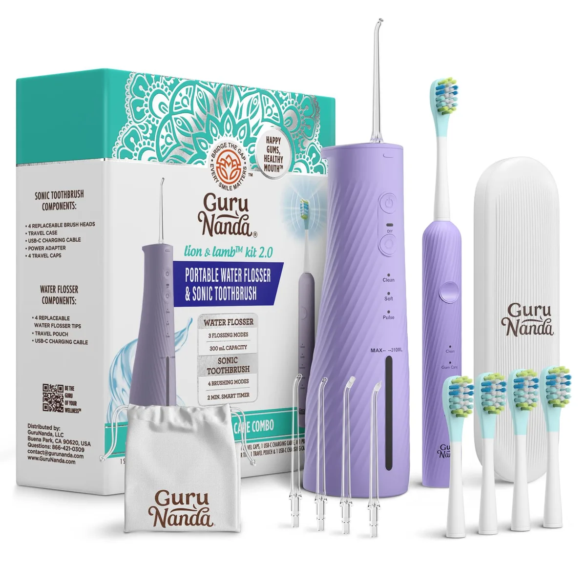 Lavender electric toothbrush and water flosser kit with travel cases
