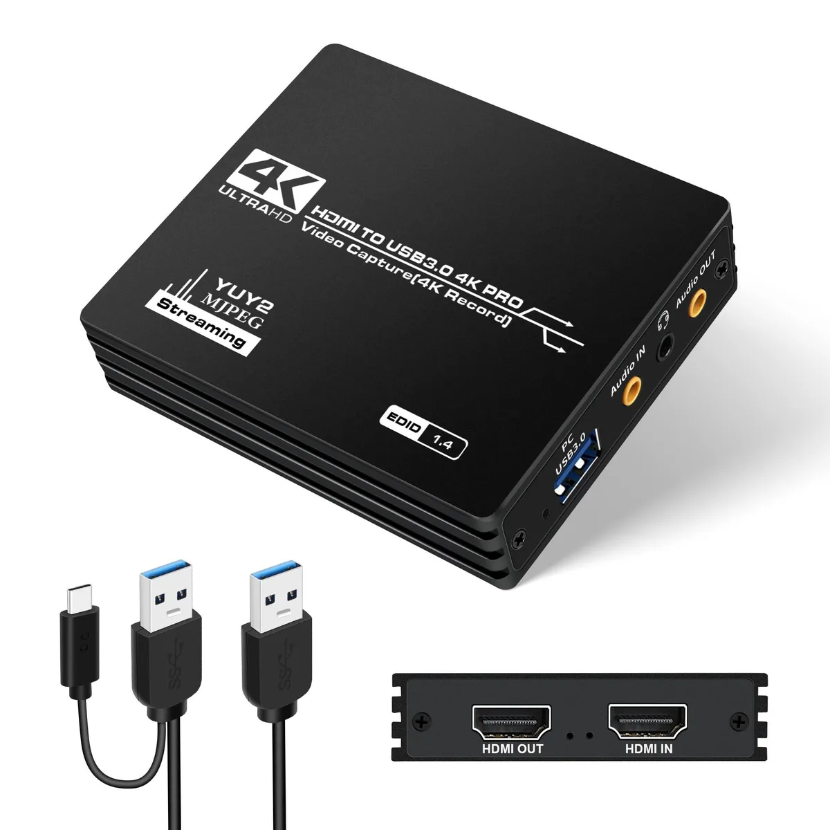 WRIARICH WRIARICH USB 3.0 Capture Card 1080p60 4K Loop-Out Dual 3.5mm Mic — product photo