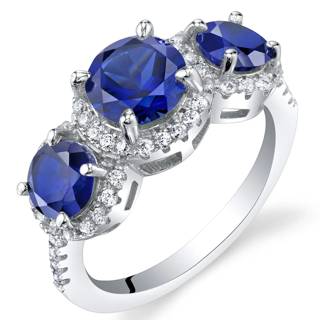 Oravo Oravo Blue Sapphire Sterling Silver 3 Stone Halo Ring Size 6 — product photo