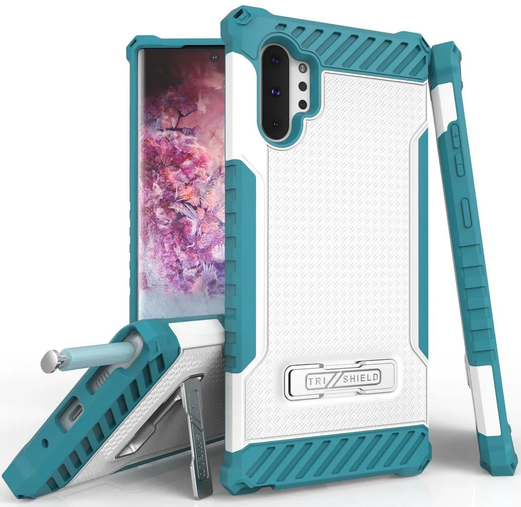 Nakedcellphone Nakedcellphone Tri-Shield Kickstand Case + Lanyard for Galaxy Note 10 Plus — White/Turquoise — product photo