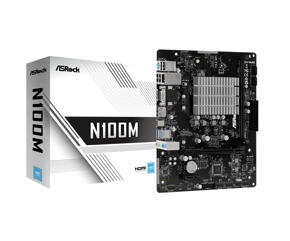 ASRock ASRock N100M Micro ATX Intel motherboard — product photo