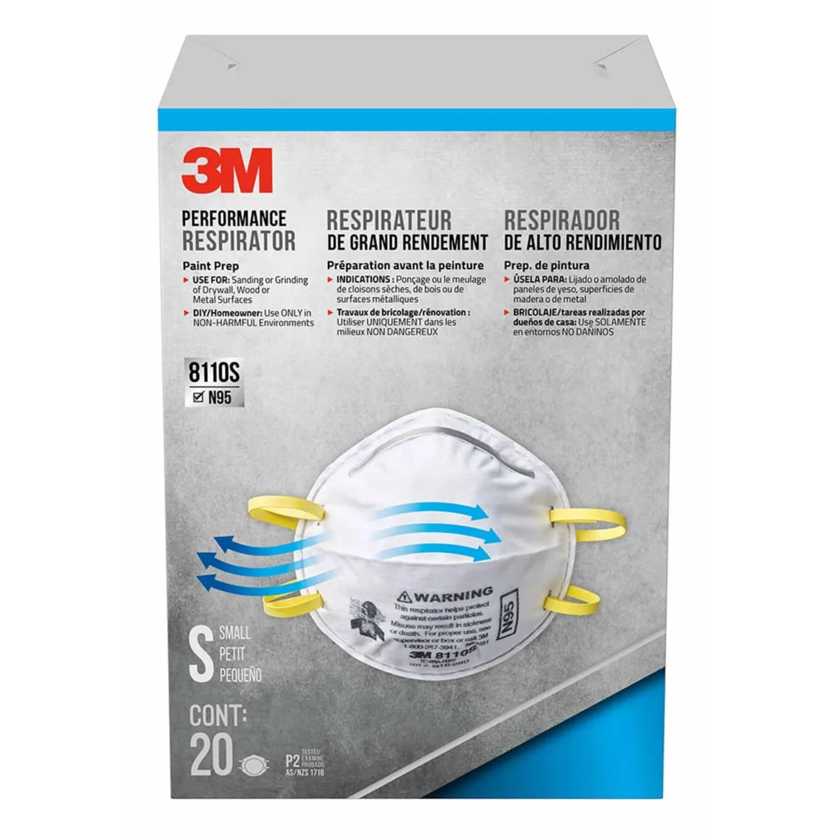 White cup-shaped N95 respirator with two elastic straps and adjustable nose clip, small size, pack of 20