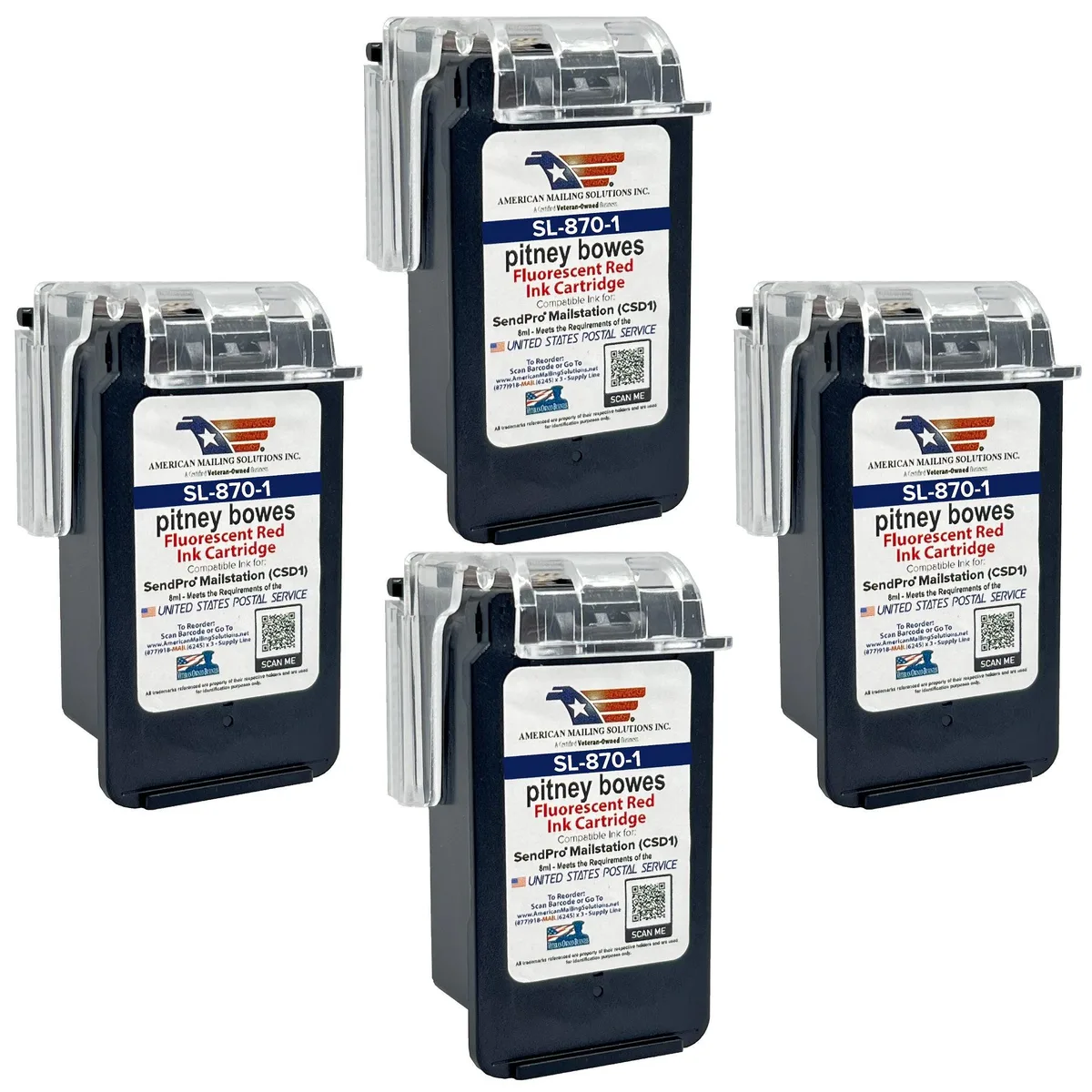 Pitney Bowes Pitney Bowes SL-870-1 Red Fluorescent Ink Cartridge 4-Pack — product photo