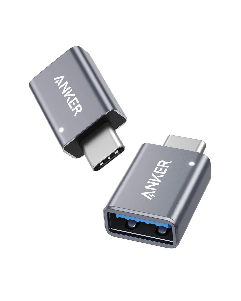Two space gray USB-C to USB-A adapters side by side