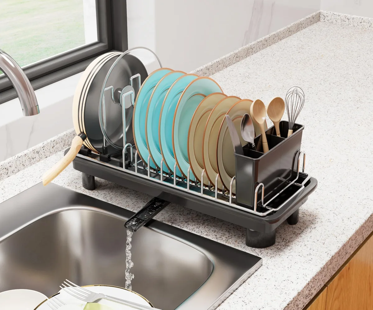  Compact Dish Drying Rack with 360° Rotatable Spout — product photo