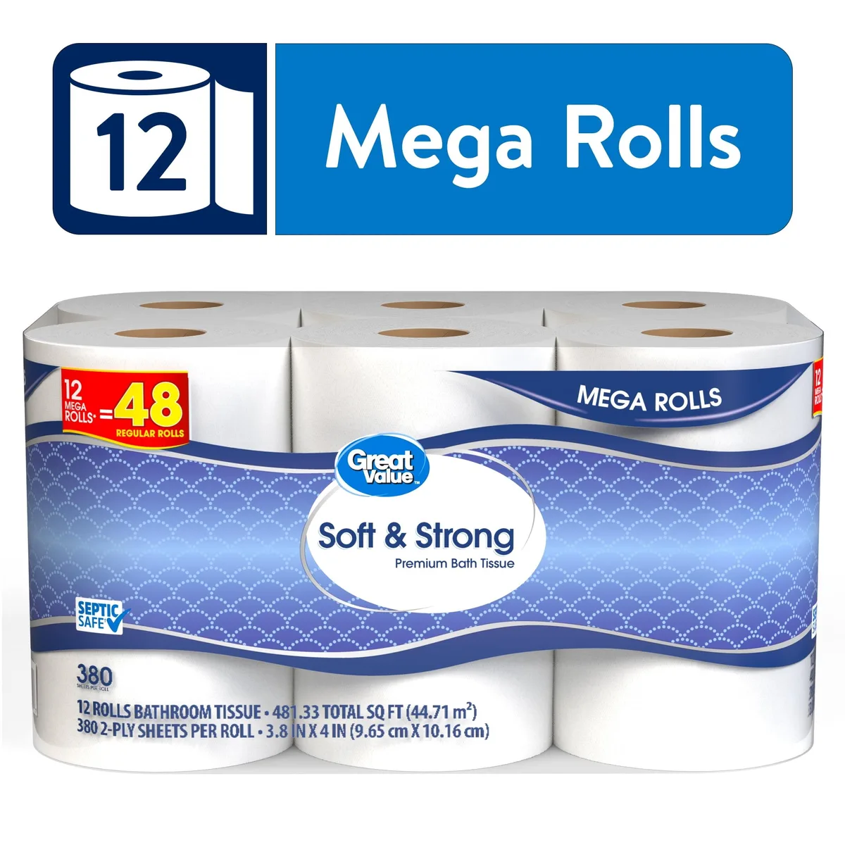 None Continuous None Continuous Paper 12 Mega Rolls 380 Sheets 2-Ply Septic Safe — product photo