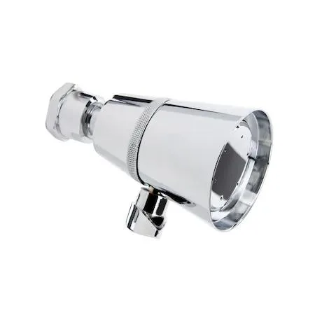 Chrome showerhead with adjustable spray nozzle, round form factor