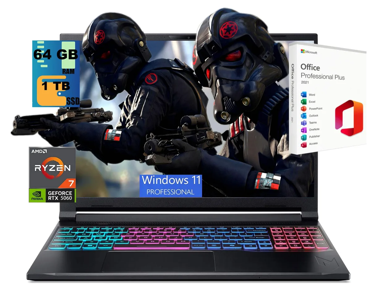 Acer America Acer Nitro V 16S gaming laptop 16 180Hz Ryzen 7 260 RTX 5060 64GB 1TB — product photo