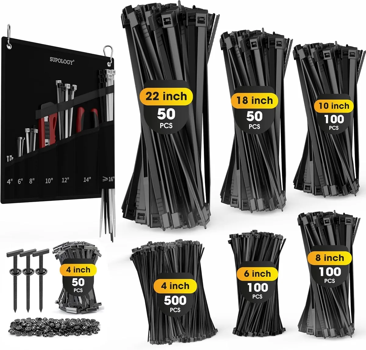 Ennovor Ennovor Zip Ties Assorted 950 PCS Heavy Duty with Oxford Organizer — product photo