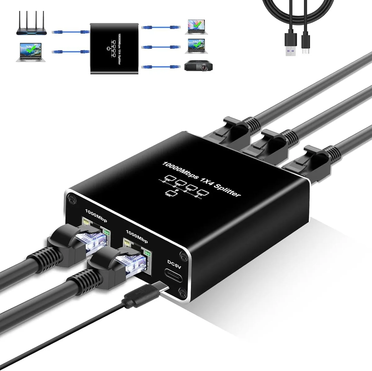 Jansicotek Jansicotek OZHW5 Gigabit Ethernet Splitter 1 Female to 4 Female Super Connector LAN Cables Internet Adapter — product photo