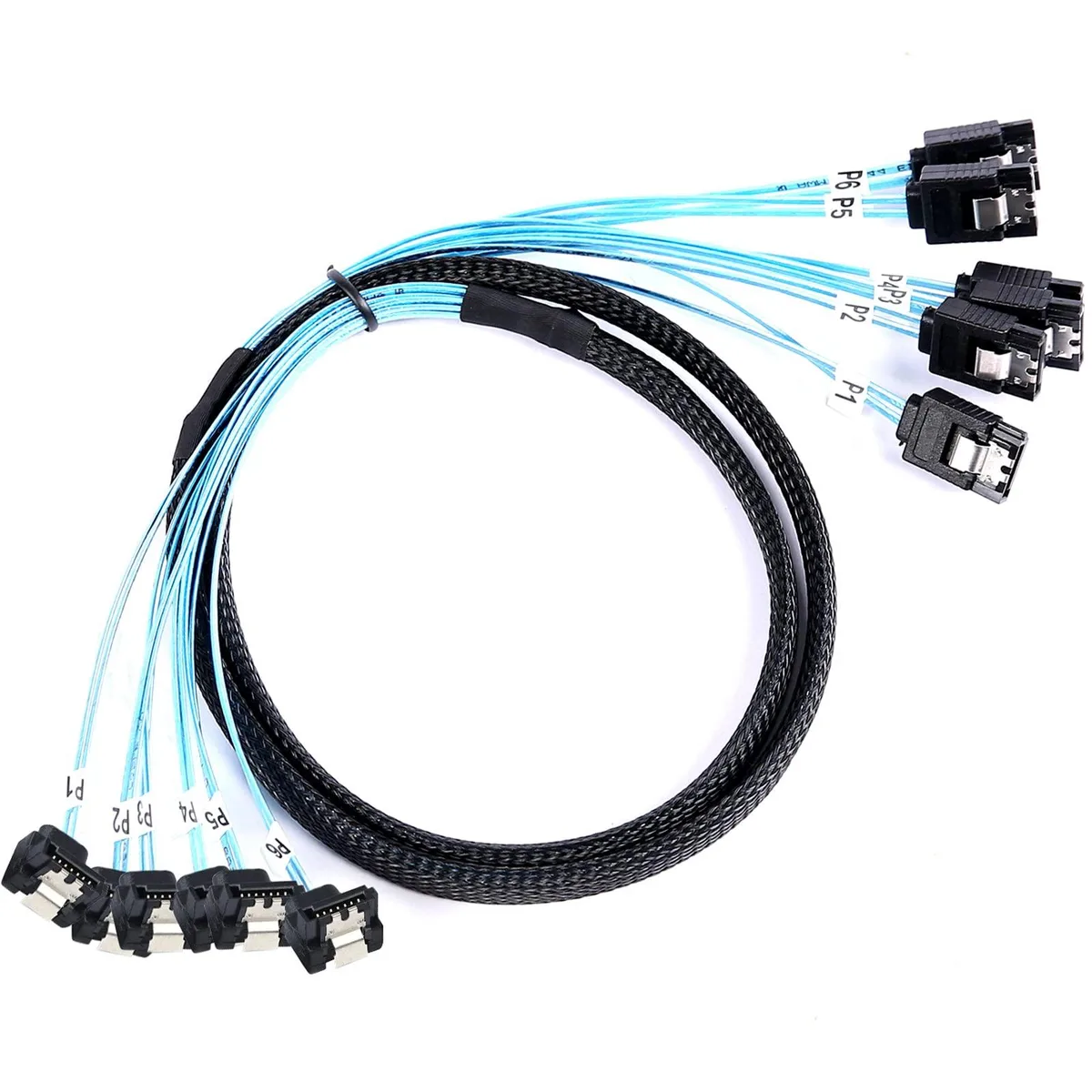 BUCIER BUCIER SATA-III Cable 1M 6Pcs 90-Degree Straight to Right Angle 6Gbps SATA 30 AWG Nylon Braided 3.3FT — product photo