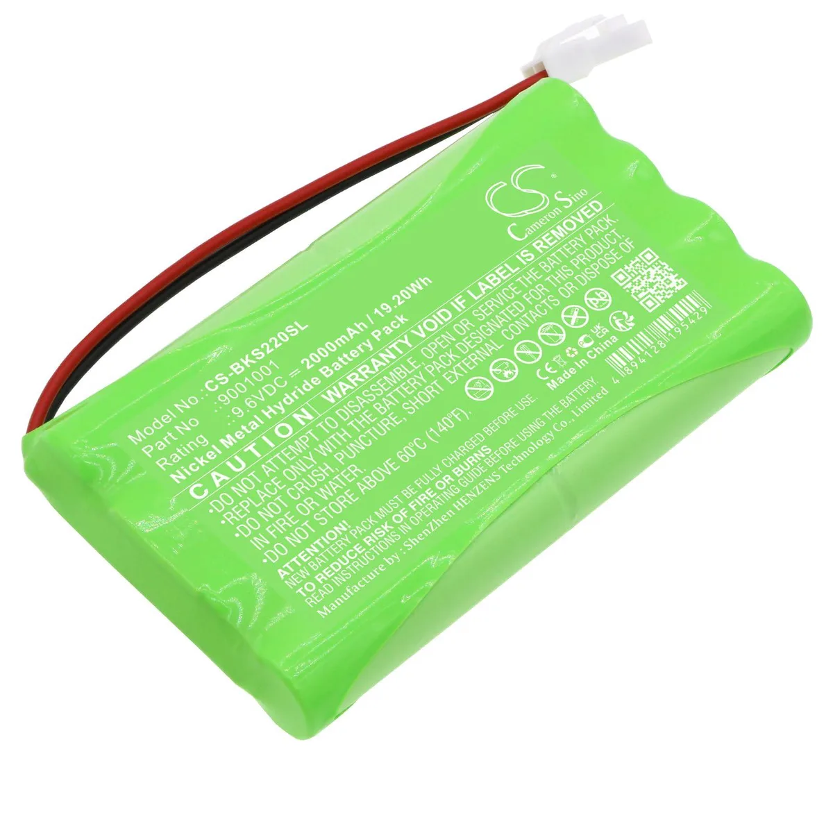  Cameron Sino 2000mAh 9.6V Nickel-Zinc Battery for Somfy AXOVIA Dexxo Elixo Ixengo Roly PN 5071688A 9001001 — product photo