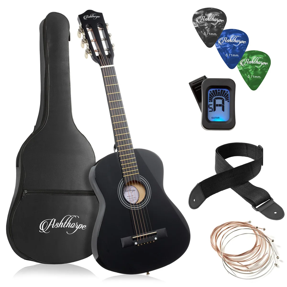 Ashthorpe Ashthorpe 30-inch Beginner Acoustic Guitar Package Black — product photo