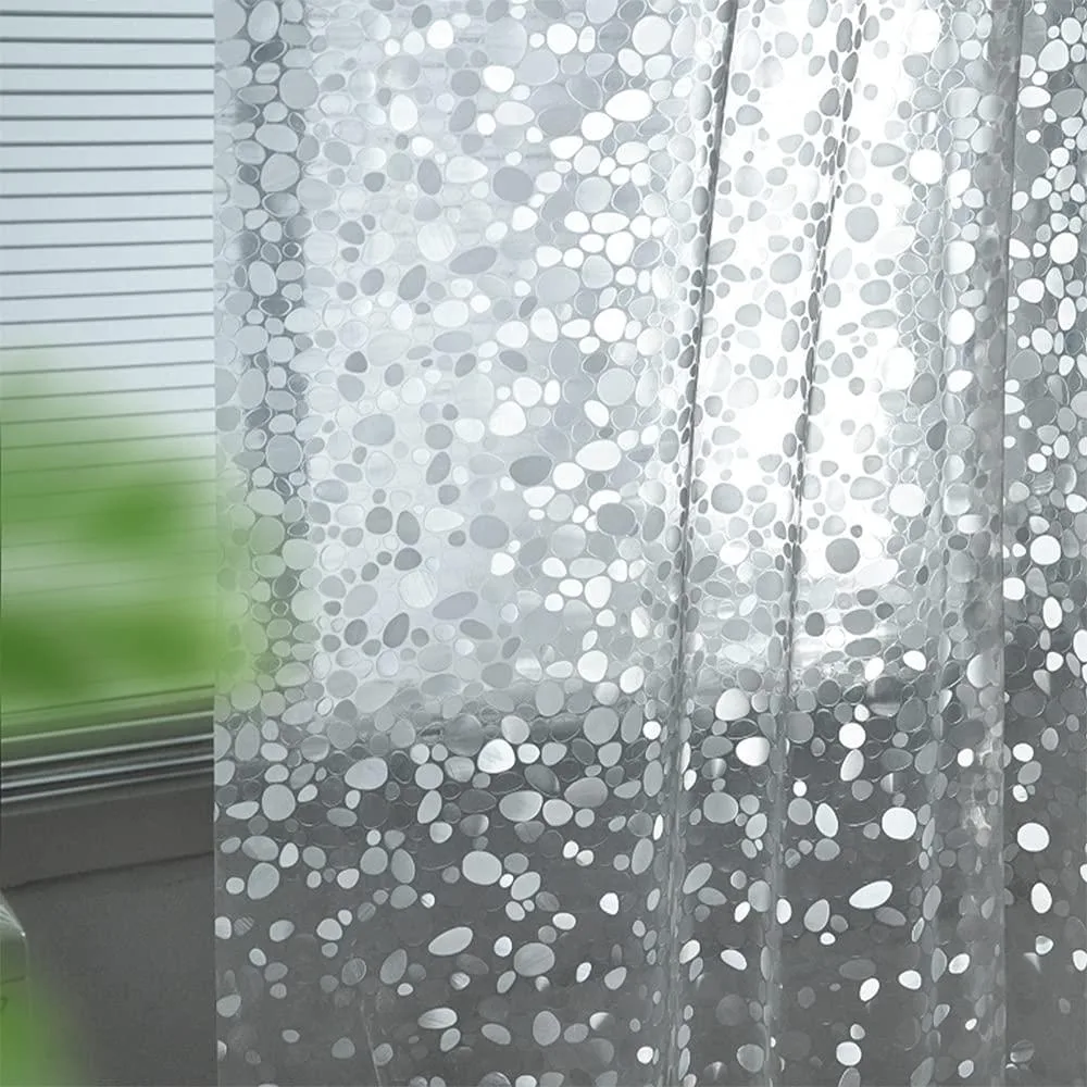 Clear EVA shower curtain liner with 3D pebble texture, 72 by 72 inches, rustproof grommets, weighted magnets