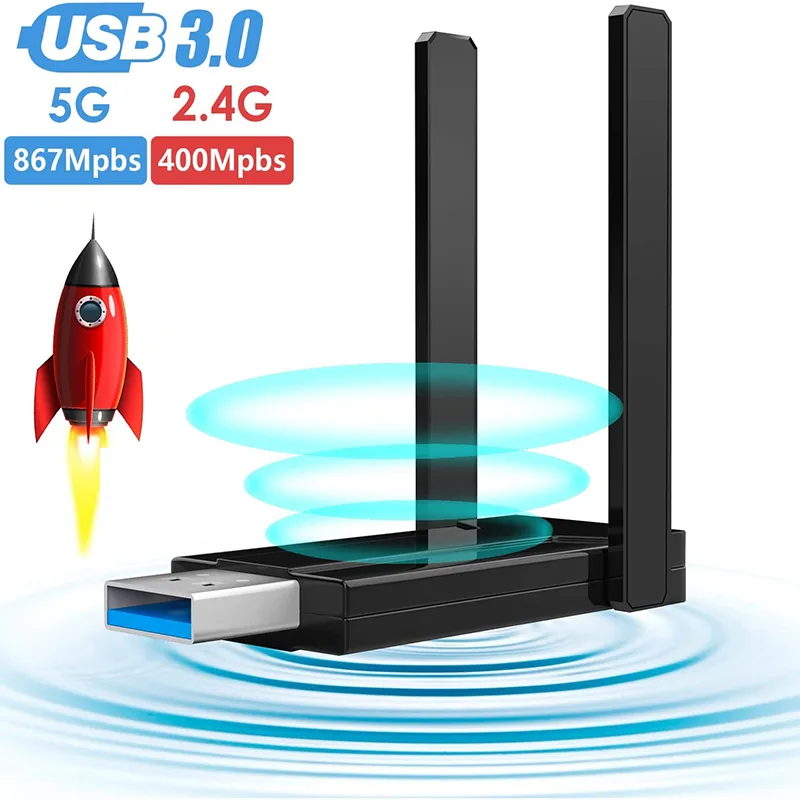 SMA SMA USB 3.0 Wi-Fi Adapter Dual Band 1300Mbps Black — product photo