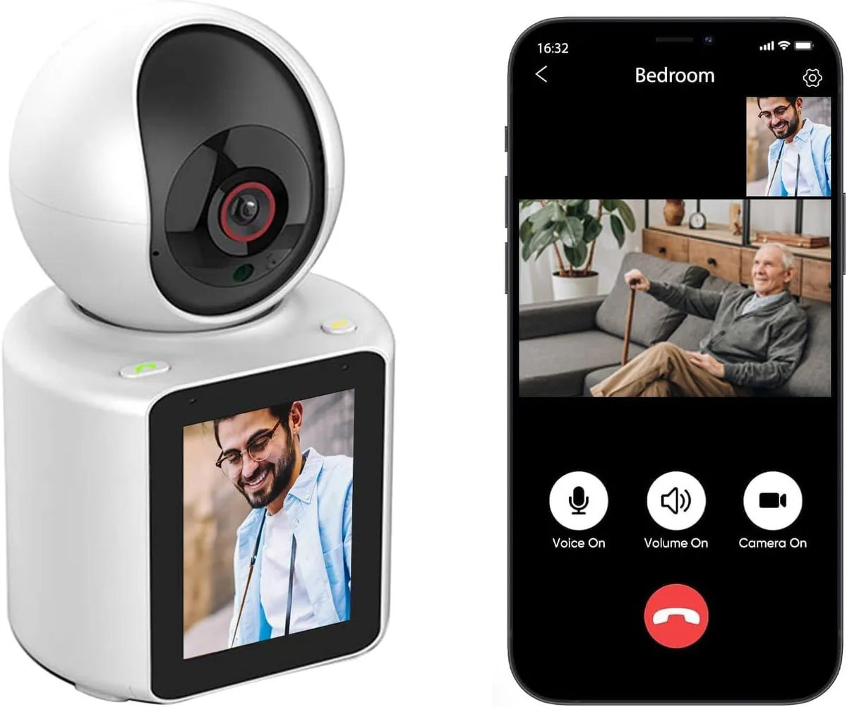 White rectangular pet camera with 2.8-inch screen and lens