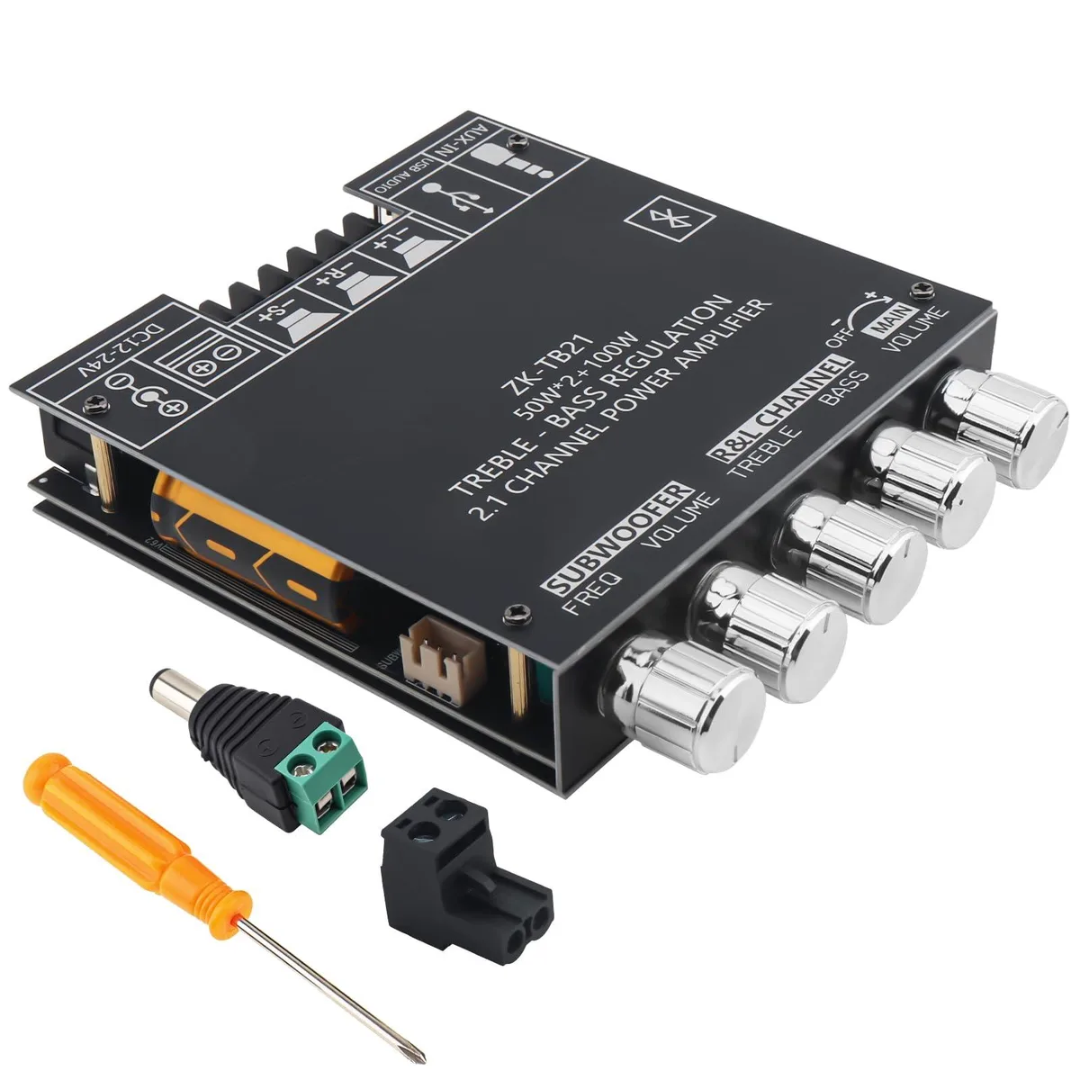  ZK-TB21 Amplifier Board 50W+50W+100W 2.1 Channel Subwoofer Amp Board with Treble — product photo