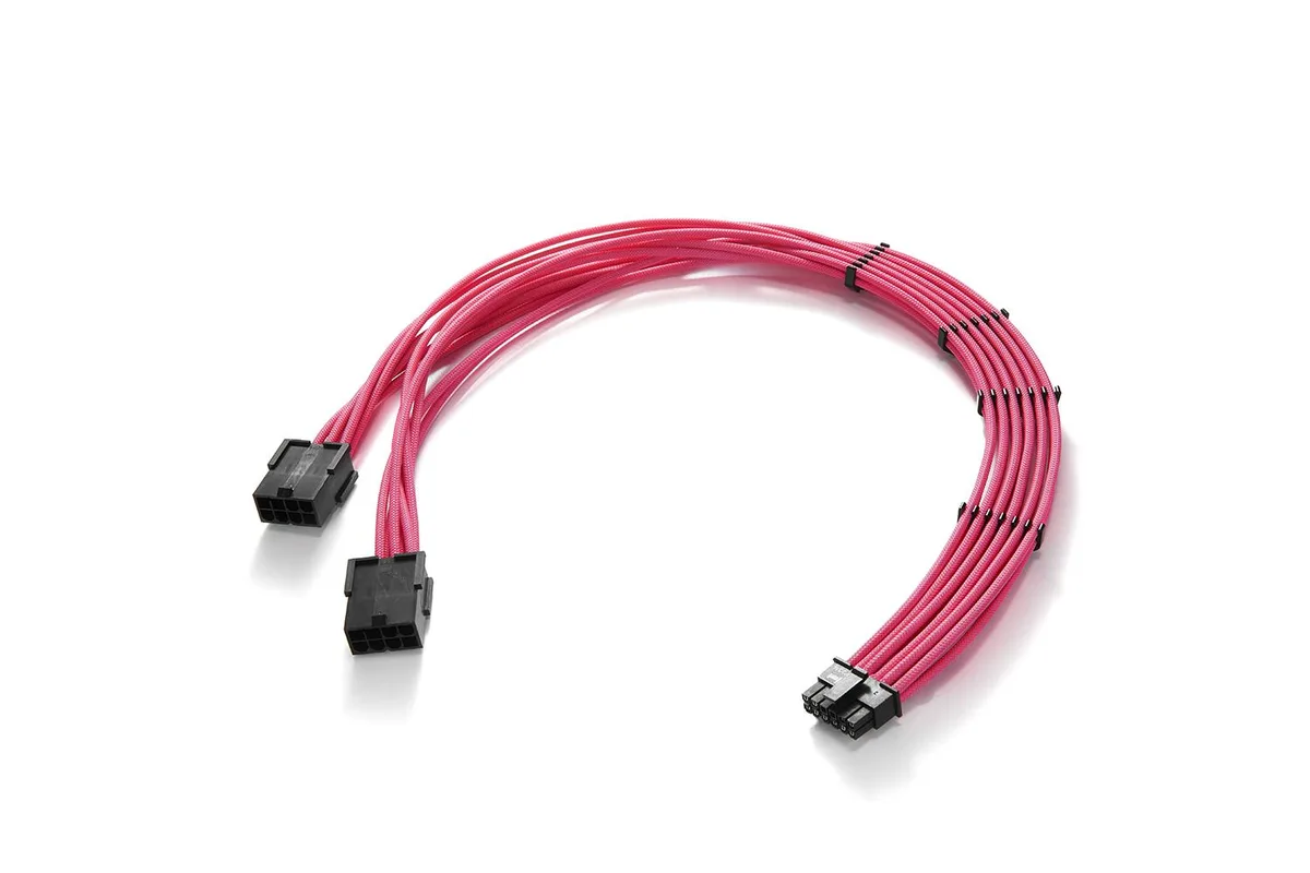 FormulaMod FormulaMod 12VHPWR 16‑Pin Male to 2×8‑Pin Female Extension Cord 17.7″ Pink — product photo