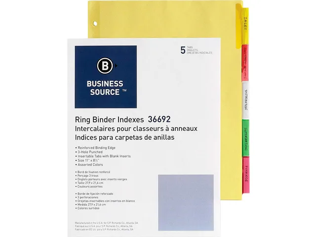Business Source Business Source 36692BX Insertable Tab Binder Indexes 5 tabs 8.5 x 11 50 box — product photo