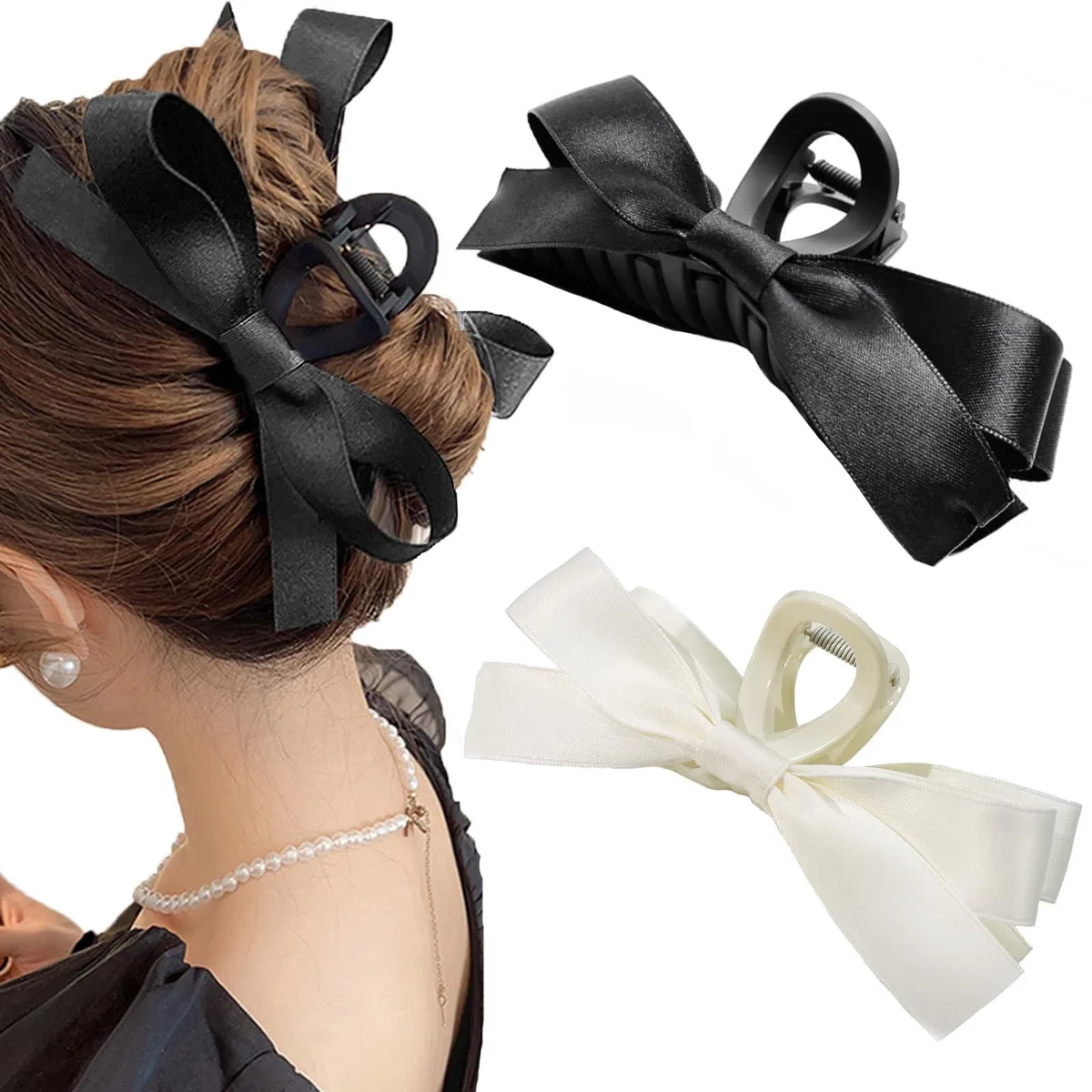  Sizobi Bow Claw Clips 2 Pack White Glossy Black Matte 4.9 inch — product photo