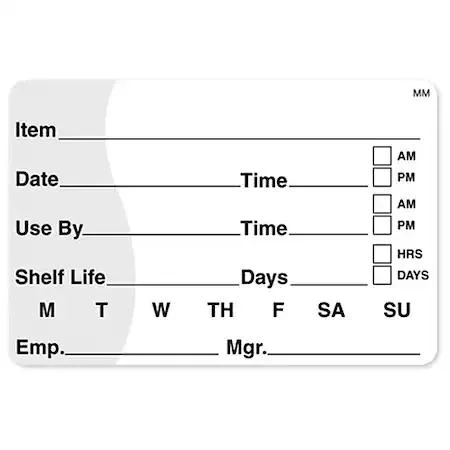 White rectangular paper labels with black printed text in a pack of 500