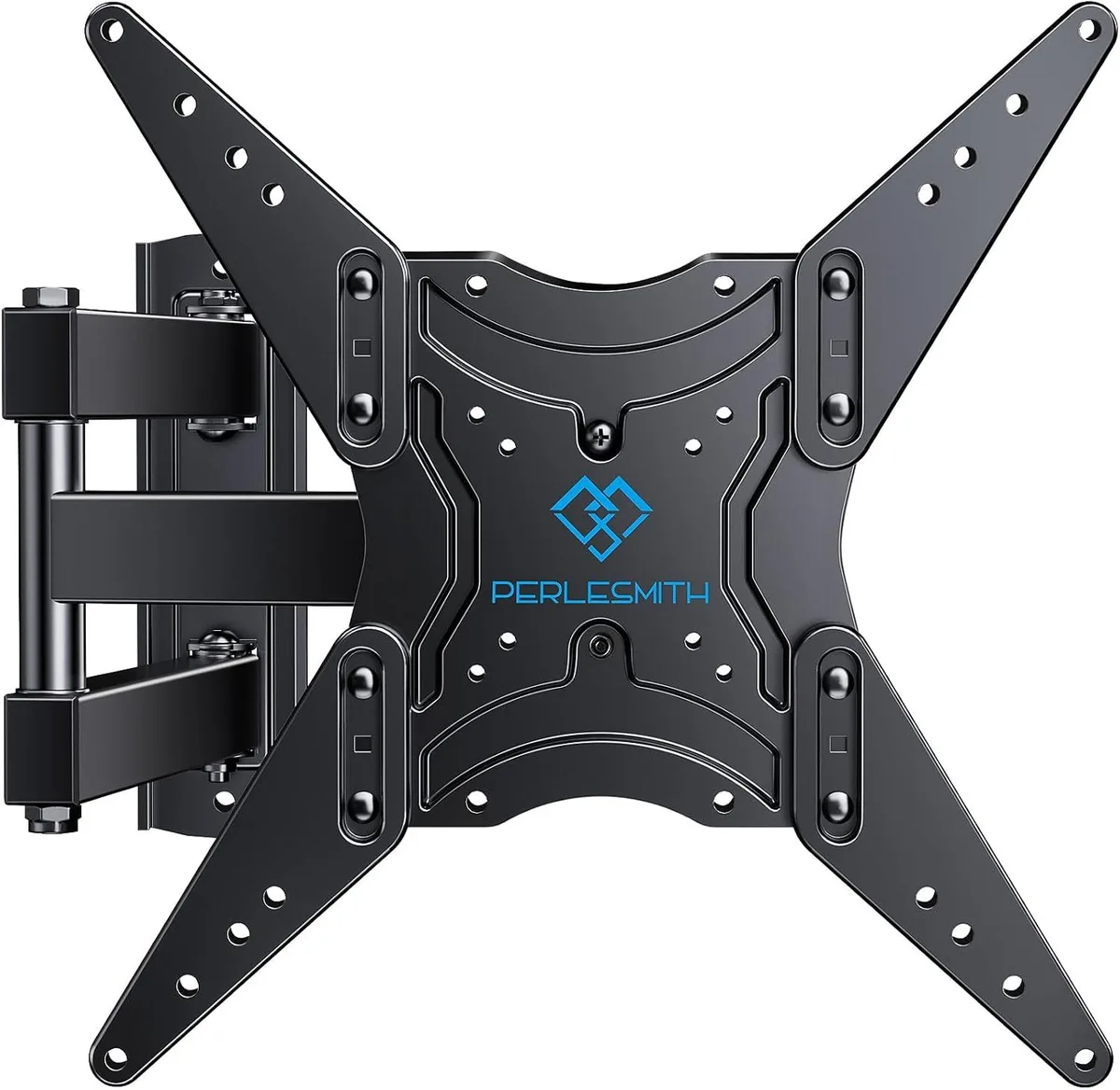Black metal articulated TV wall mount with folded arms and wall plate