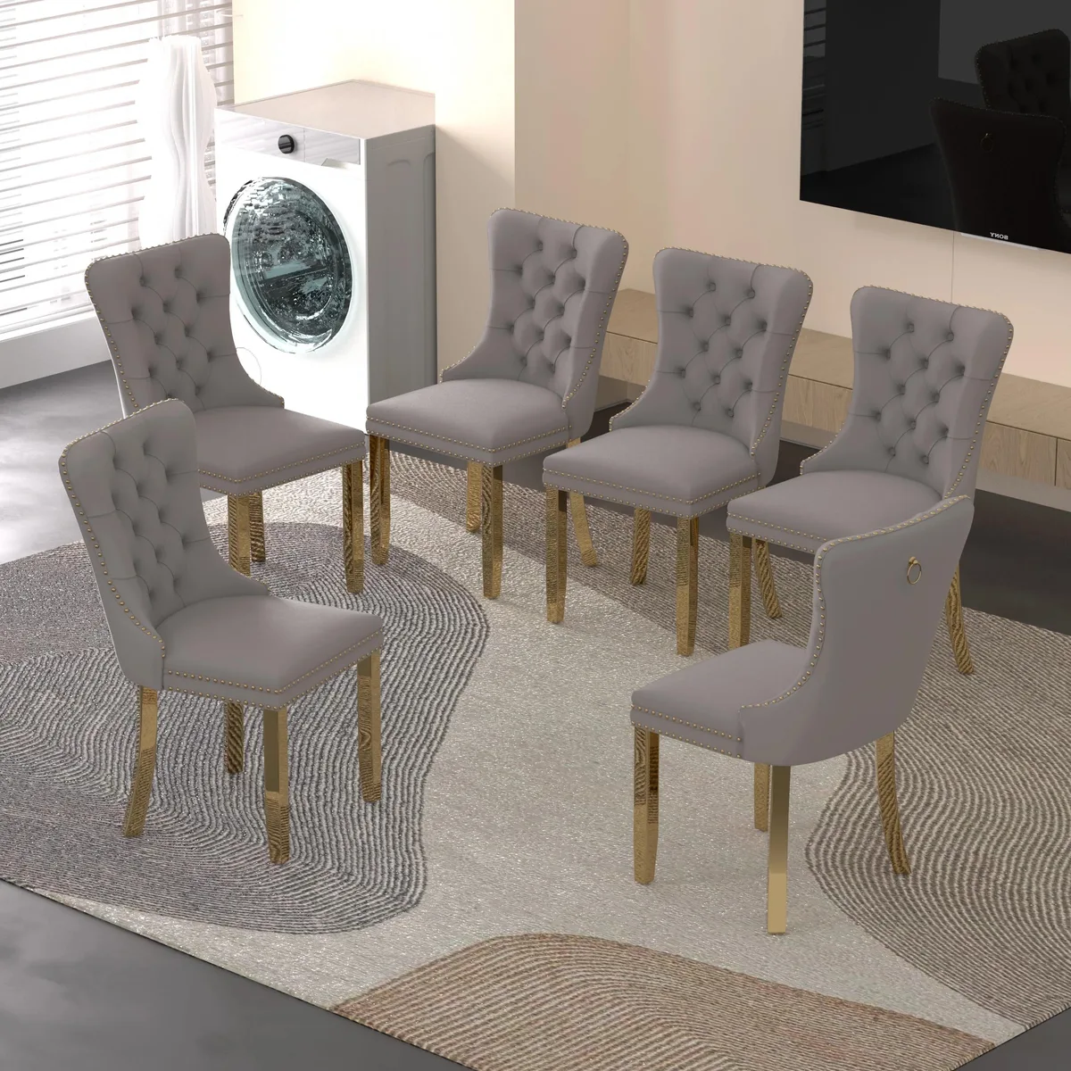 Sumdeal Sumdeal Velvet Dining Chairs Set of 6, Gray with Golden Leg — product photo