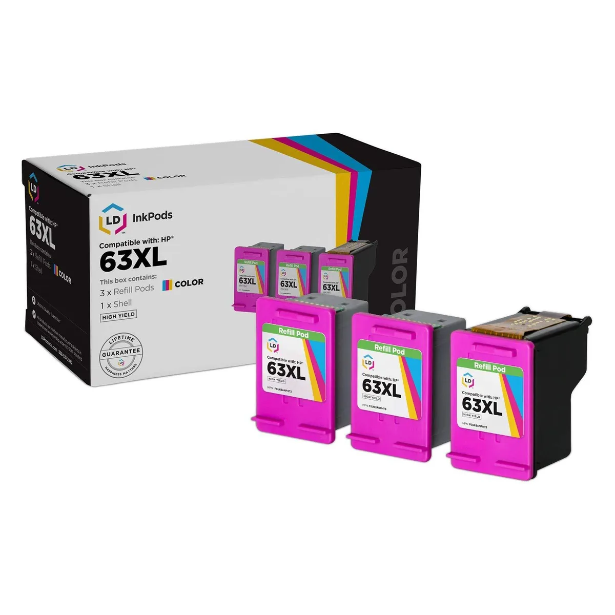 LD Products LD Products Remanufactured HP 63XL TriColor Ink Cartridge 3-Pack 330 Pages — product photo