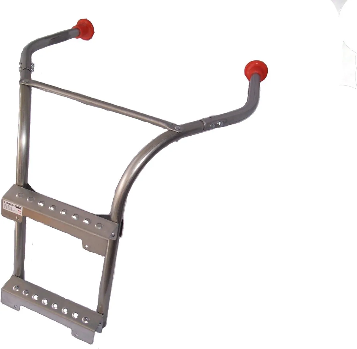 Metal ladder stabilizer with curved arms and plastic tips