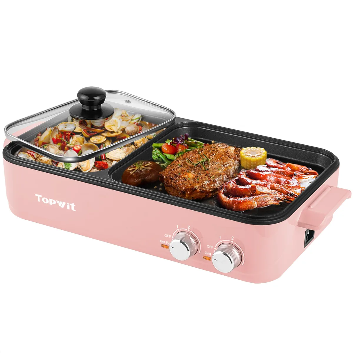  TopWit T210 2-in-1 Electric Skillet with Grill, Pink, 600 W, 110 V — product photo