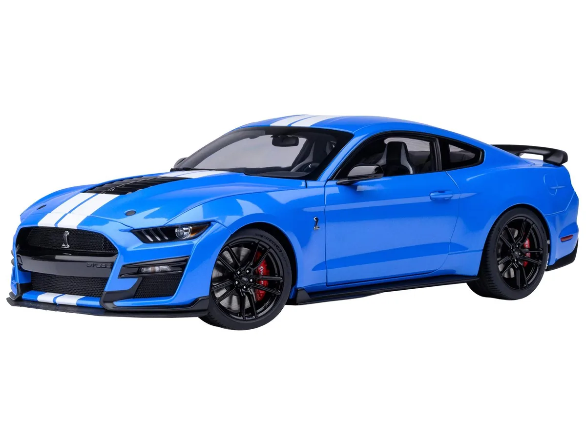 Autoart Autoart Ford Mustang Shelby GT500 Grabber Blue White Stripes 1/18 hobby collectible — product photo