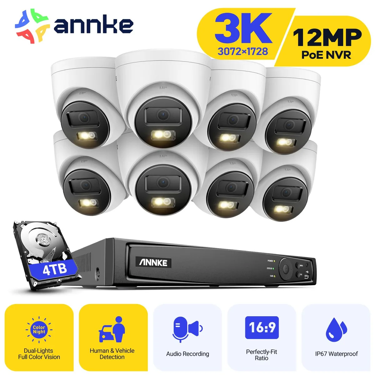 Annke Annke 8CH PoE Surveillance Security System 12MP NVR 8×3K Cameras 4TB HDD — product photo