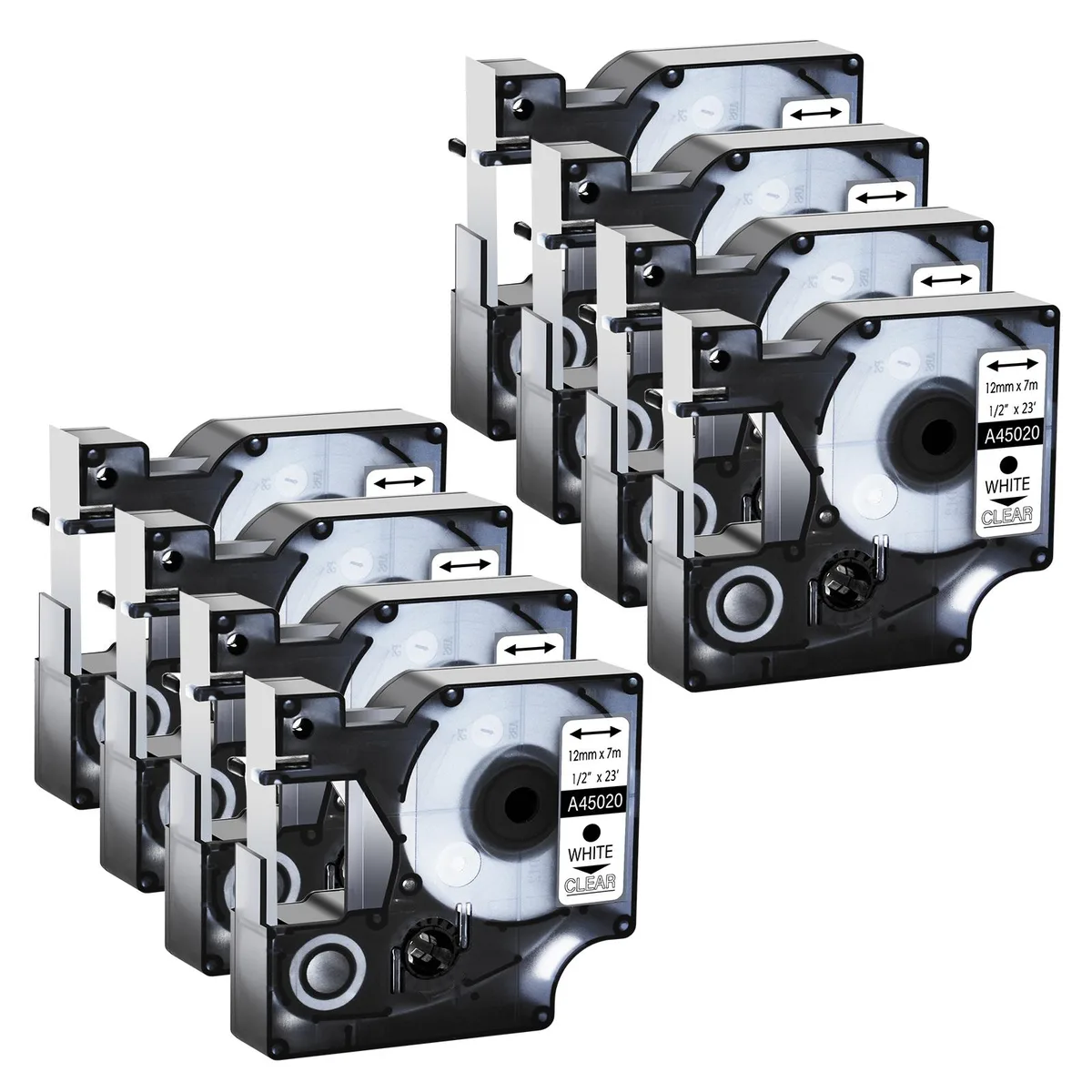GREENCYCLE GREENCYCLE D1 Label Tape White on Clear 12mm 23ft 8 Pack — product photo