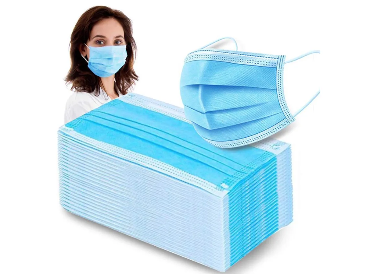 Box of 100 blue and white 3-ply earloop face masks
