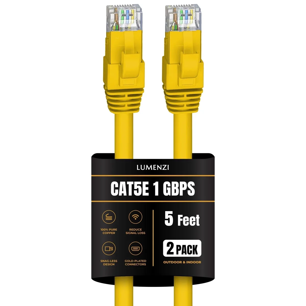 Lumenzi Lumenzi Cat 5e Ethernet Cable 5 FT Yellow 2 Pack 350 MHz — product photo