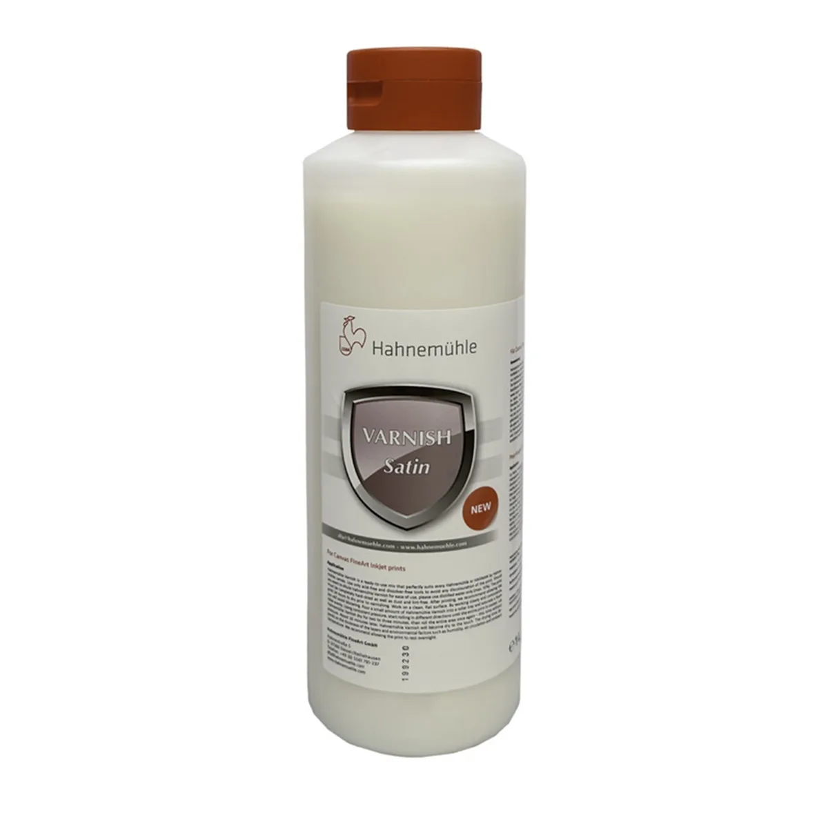 White 1 litre bottle of Hahnemuhle Varnish Satin liquid coating