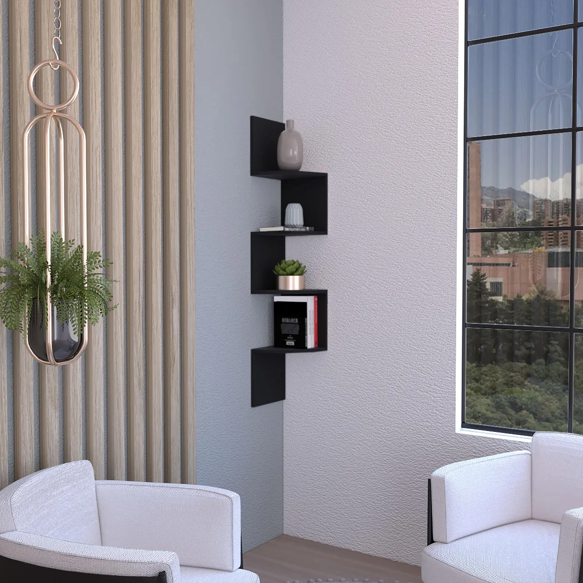 tuphen tuphen 4-Tier Corner Floating Bookshelve Black 9.8"W x 9.8"H — product photo
