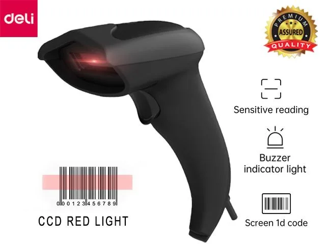 Deli Deli USB CCD Barcode Scanner Handheld Wired Black 1.5m 4.7mil — product photo