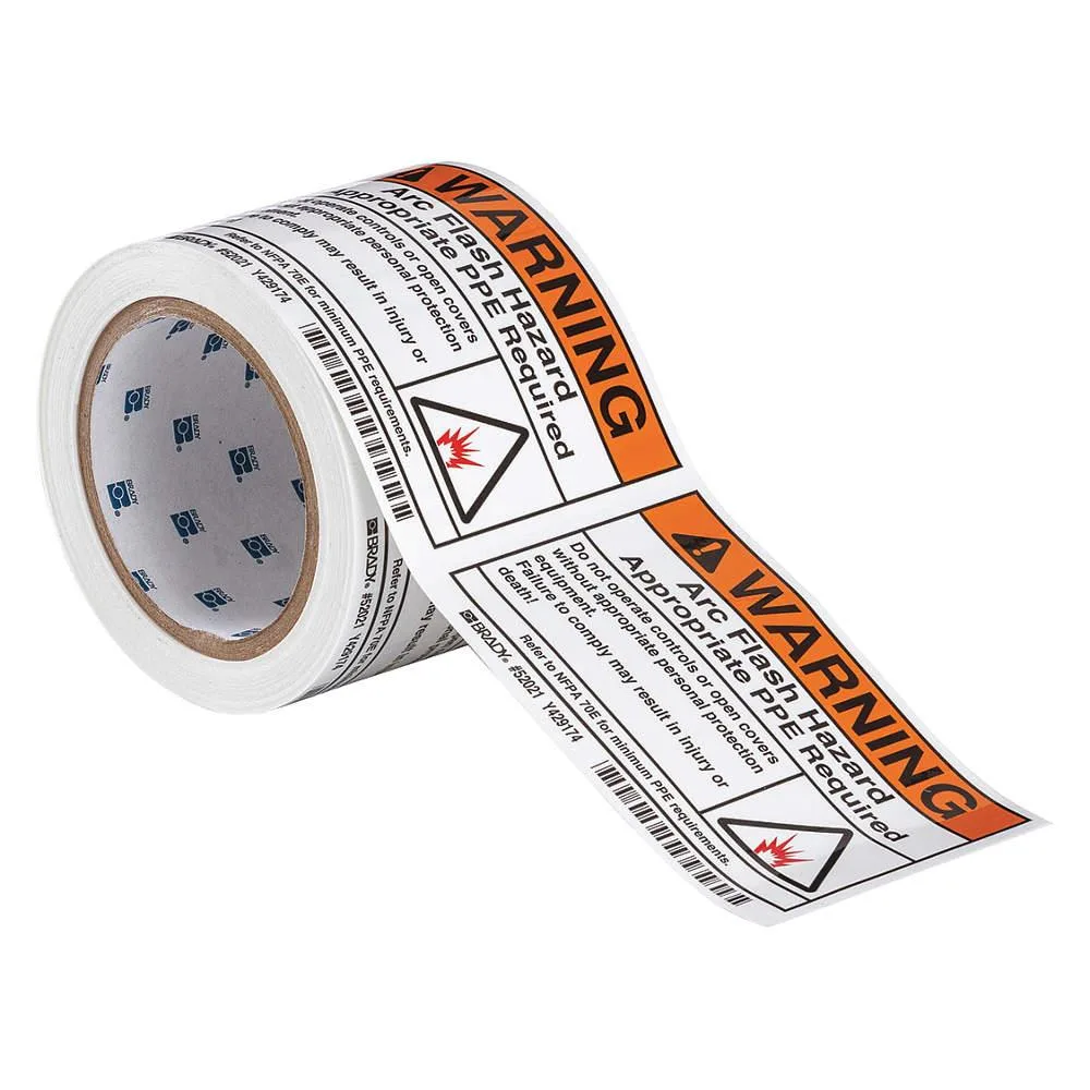 Rectangular Brady arc flash hazard labels, pack of 100