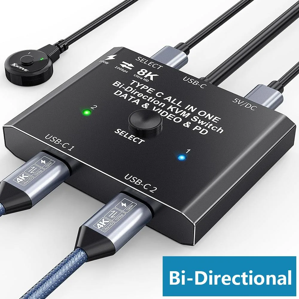 AUTYUE AUTYUE USB-C KVM Switch 2-Port Bi-Directional 8K@30Hz 4K@120Hz 10Gbps Wired Remote — product photo