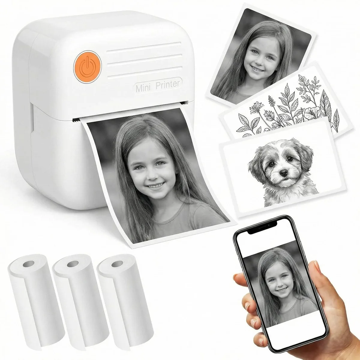  YUECHCASES Mini Printer A35 White 3.27x1.57x3.15 in 176 g — product photo