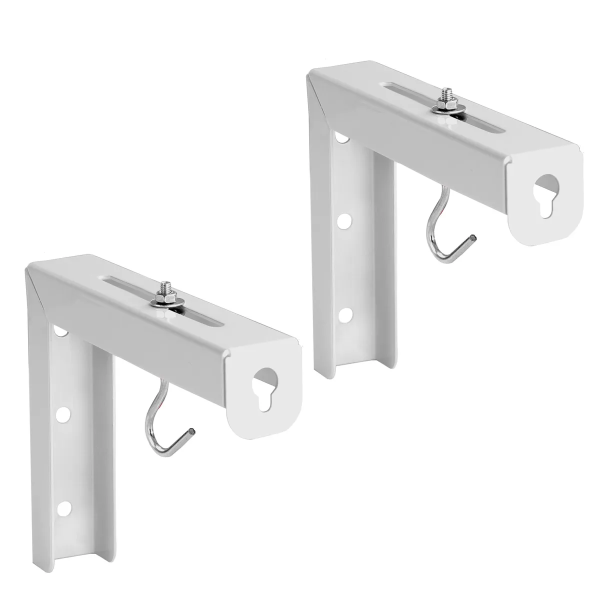 Two white steel L-brackets, each 4.7 by 5.9 by 1.1 inches, sold as a pair