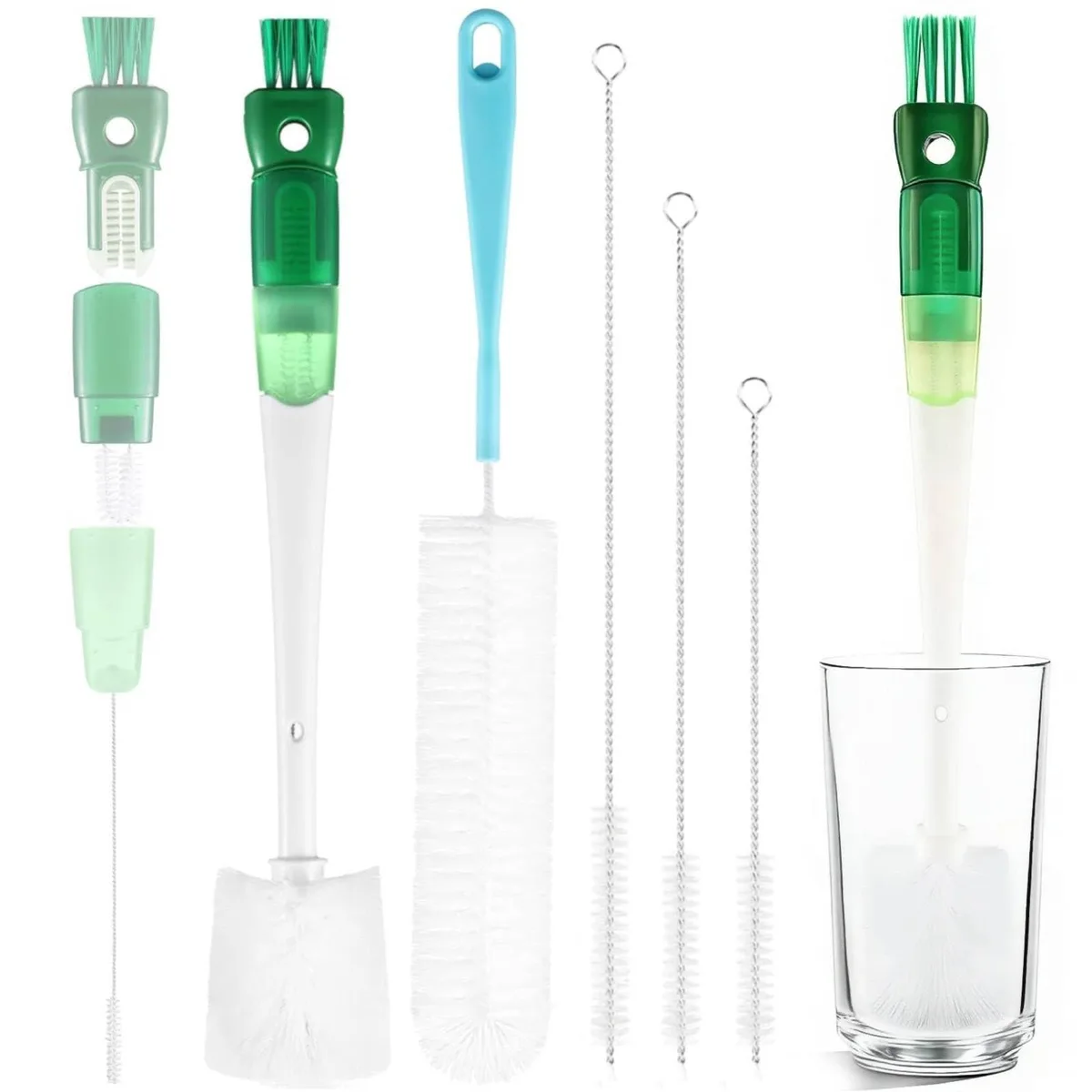 Five-piece bottle brush set with detachable heads for cup mouth lid bottom and straw