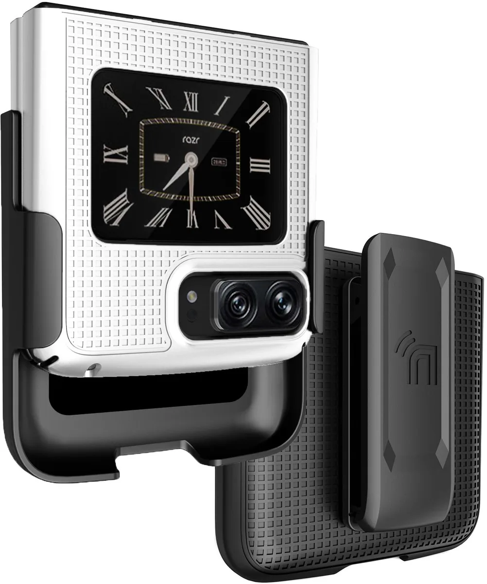 Nakedcellphone Nakedcellphone Grid Phone Case + Belt Clip Holster Combo Pearl White for Motorola Moto RAZR 3 5G 2022 — product photo