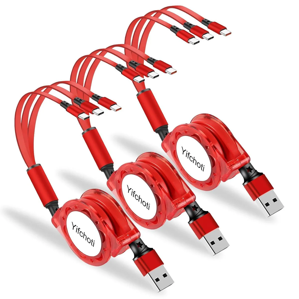 Mobee Mobee 3 Pack 3-in-1 Retractable USB C Splitter Cable QC3.0 (red) — product photo